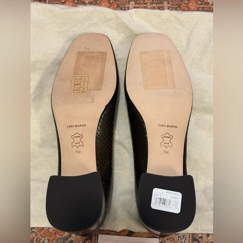 Tory Burch Brown Snake-Embossed Logo Ballet Flat